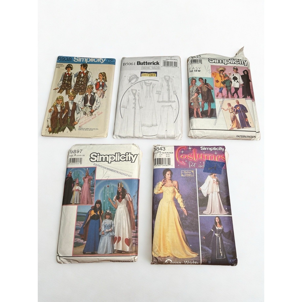 Vintage Costume Sewing Patterns Lot Simplicity Butterick Renaissance Halloween